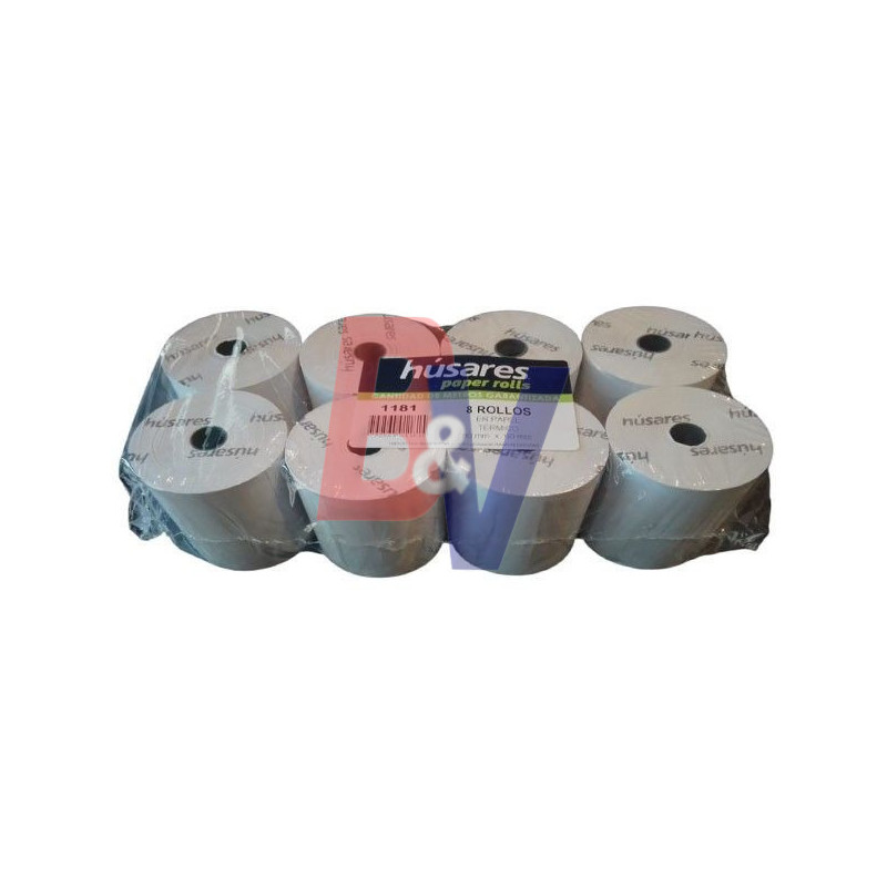 Rollo térmico para impresora. Husares. 8 rollos 80 mmx60 m. 7211UN.