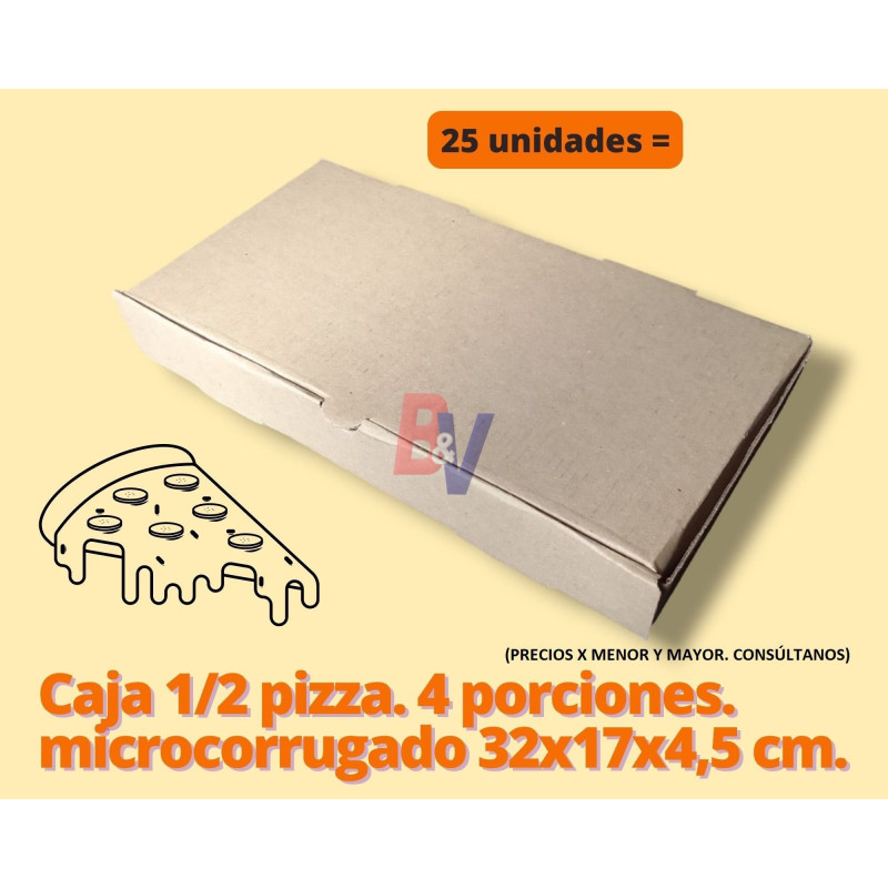 Caja 1/2 pizza. 4 porciones microcorrugado 32x17x4,5 cm. X25U.