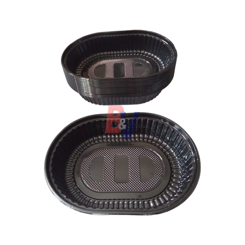 Bandejas PET 105 apto frío. OVAL NEGRAS. X10U.