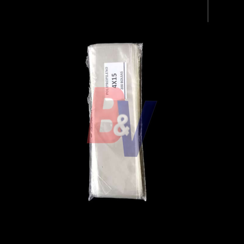 Bolsa polipropileno. Cristal transparente celofan. 4x15x200.