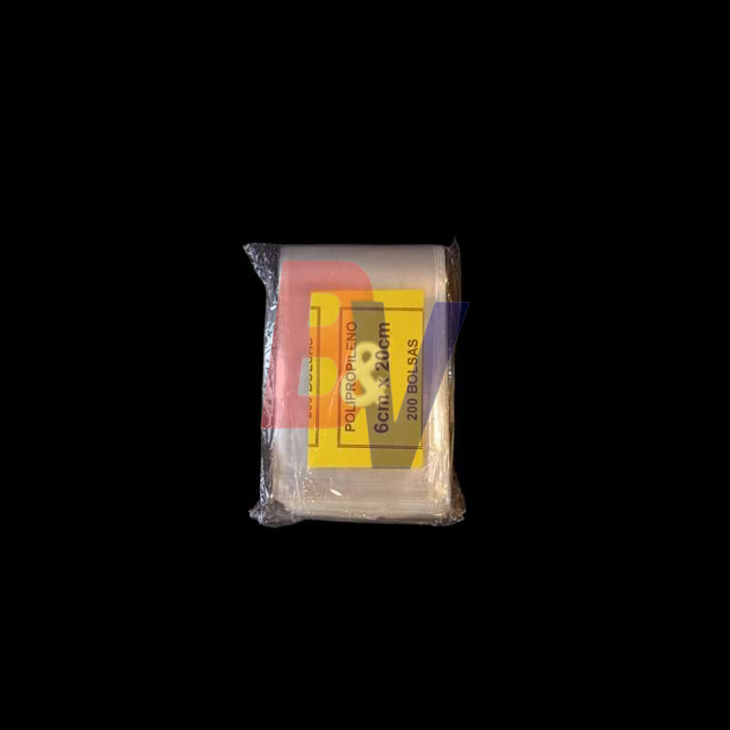 Bolsa polipropileno. Cristal transparente celofan. 6x20x200.