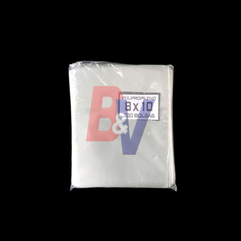 Bolsa polipropileno. Cristal transparente celofan. 8x10x200.