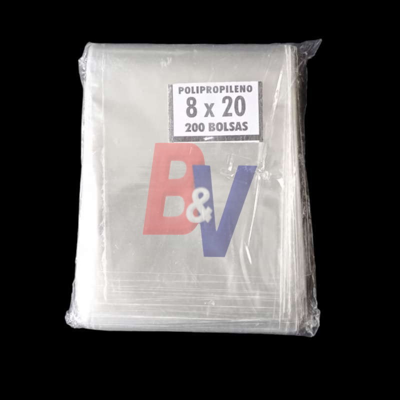 Bolsa polipropileno. Cristal transparente celofan. 8x20x200.