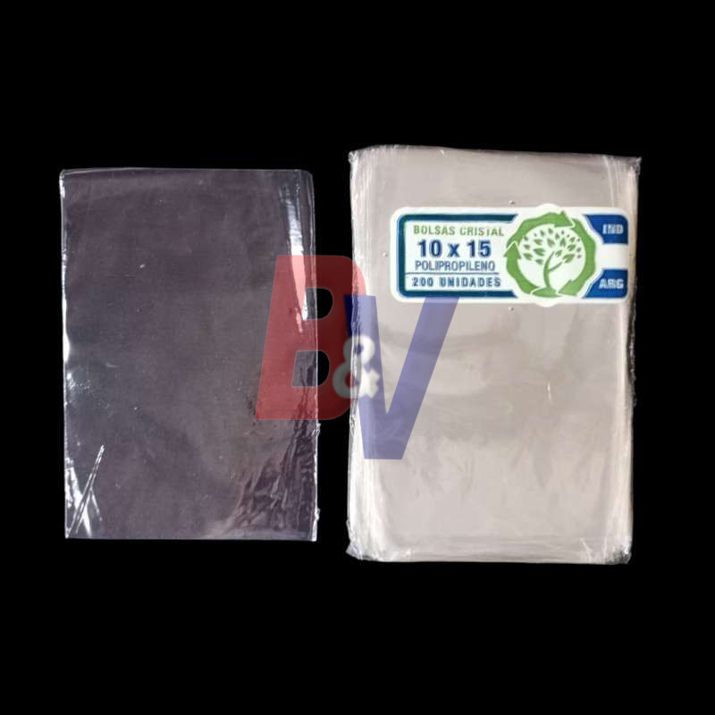 Bolsa polipropileno. Cristal transparente celofan. 10x15x200.