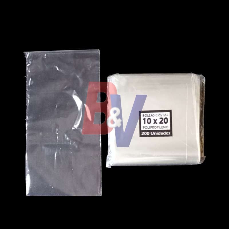 Bolsa polipropileno. Cristal transparente celofan. 10x20x200.