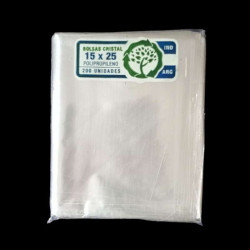 Bolsa polipropileno. Cristal transparente celofan. 15x25x200.