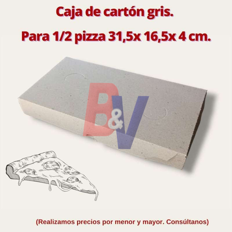 Caja de cartón gris. para 1/2 pizza 16x32x4. X25U.