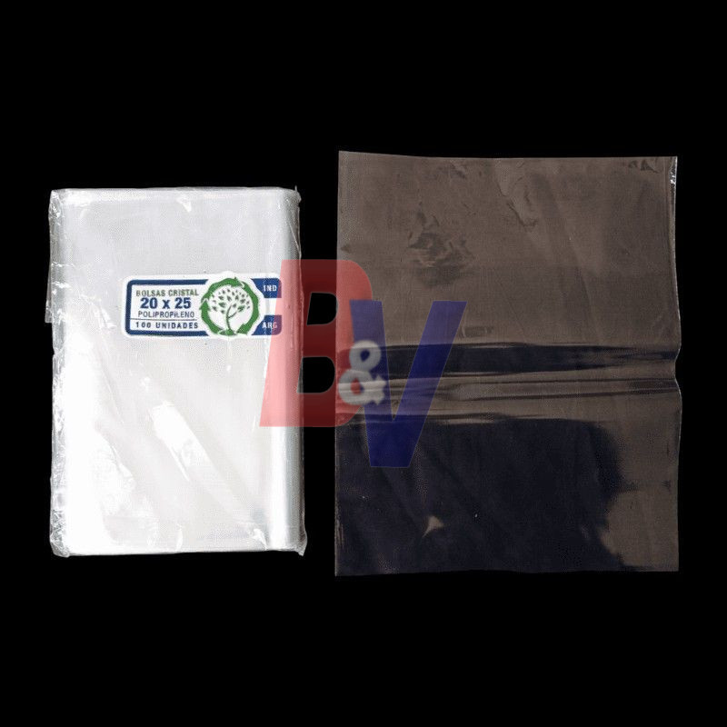 Bolsa polipropileno. Cristal transparente GRANDES. 20x25x100.
