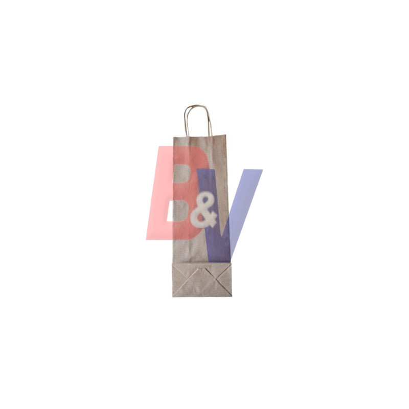 Bolsa con manija Kraft. Para 1 botella. 14x8x40 x10U..
