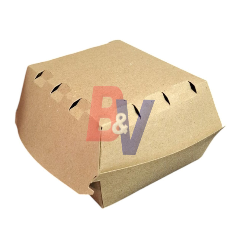 Caja 1 hamburguesa kraft marrón descartable delivery tapa.. X25U.