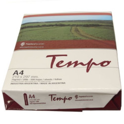 Resma de papel Tempo. 500 hojas. Tempo A4 75g.
