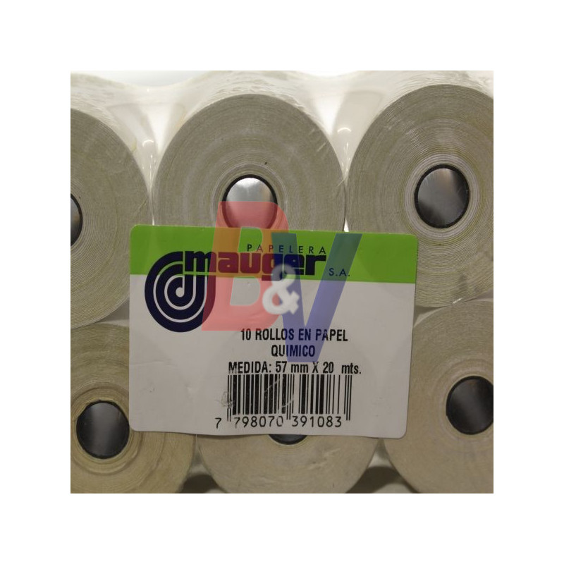 Rollos para impresor. Pack 10 rollos. Químico 57mmx20mts.
