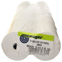 Rollos para impresor. Pack 10 rollos. Obra 70mmx50mts.