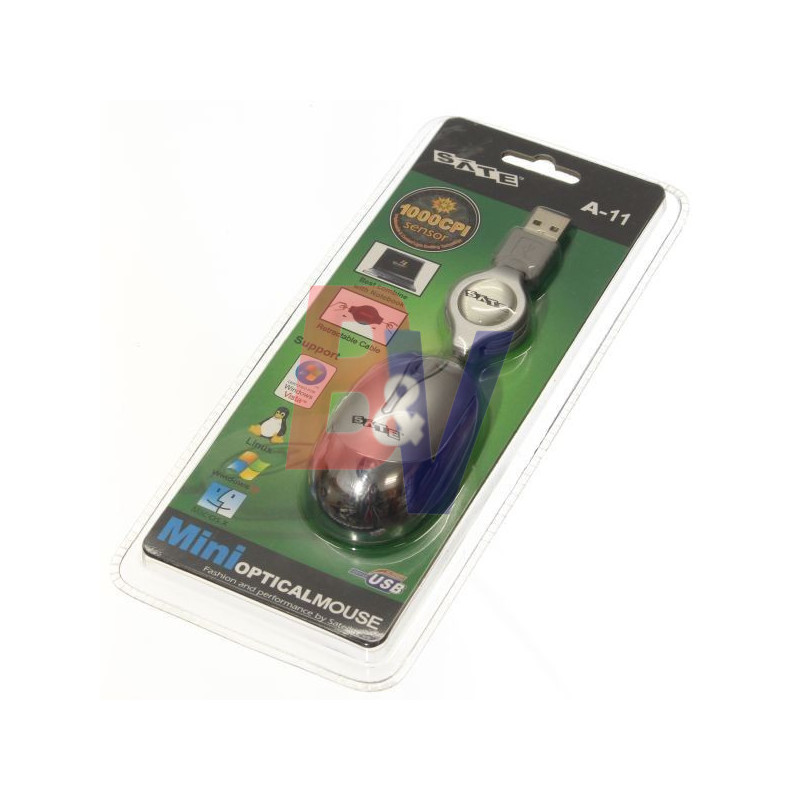 Mini Mouse óptico Satellite. Retráctil 75cm. USB.Plata. A-11 SILVER.