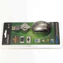 Mini Mouse óptico Satellite. Retráctil 75cm. USB.Plata. A-11 SILVER.