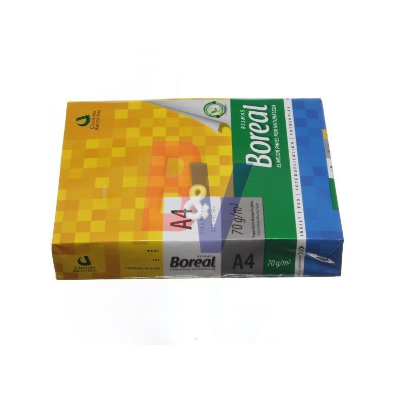 Resma de papel Celulosa Argentina. 500 hojas. Boreal 70 grs.