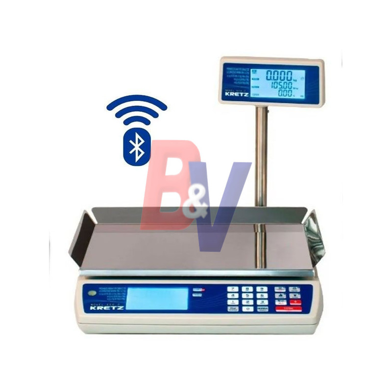 Balanza comercial 30 Kg. Kretz. Con mástil. Novel Eco 2 BLUETOOTH.